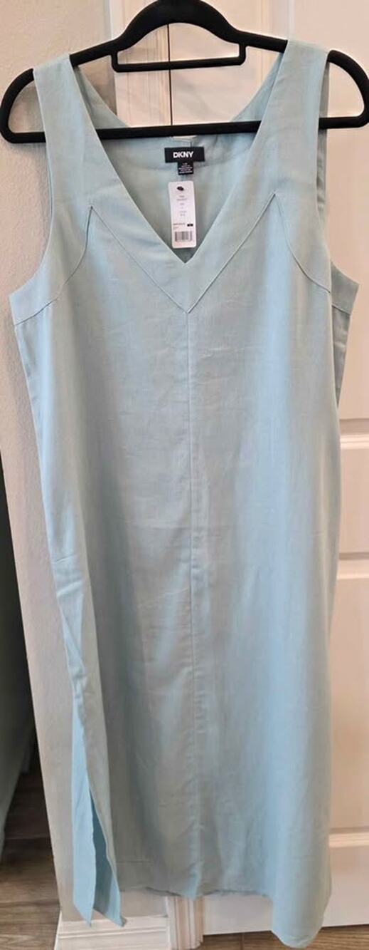 NWT DKNY Linen Blend Light Blue Sleeveless Midi Dress - Size L